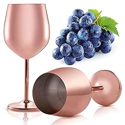 DEAYOU 2 Pack 304 Stainless Steel Wine Glass, 500ml/17 Oz Unbreakable Stemmed Wine Glasses, Rose Gold Shatterproof Metal Wine Goblet, Metal Copper Drinkware for Champagne, Pool, Indoor Outdoor, Party
