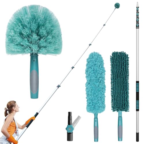 Image of TelesPro 36 Foot High-Reach Duster Kit with 7-30FT Extendable Pole - High Ceiling Duster Cleaning Kit with Telescopic Pole,Cobweb Duster, Chenille Ceiling Fan Duster, Microfiber Feather Duster
