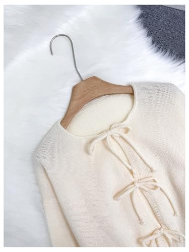 GORGLITTER Women's Tie Front Cropped Cardigan Long Sleeve Lightweight Oversized Knit Sweater Old Money Tops3