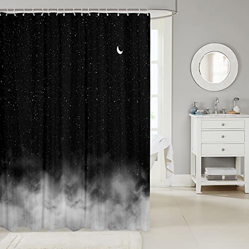 Loussiesd Shiny Star Bath Curtain Moon Star Sky Shower Curtain Gradient Black Grey Bathroom Fabric for Teens Stalls Bathtubs Romantic Style Waterproof Curtains 72x78 Inch - Image 2