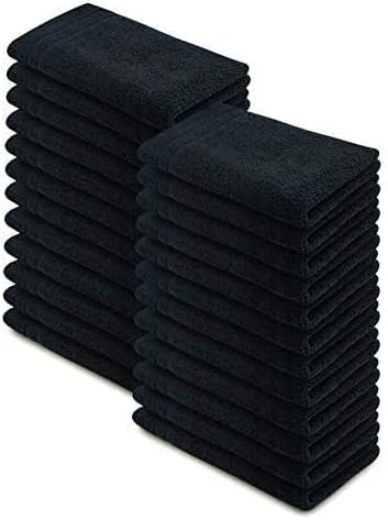Corporate Hills CH 100% Ring Spun Cotton Salon Towel Pack of 24 Black 16" x 28" - Ultra Soft & Highly Absorbent Salon Towel Hotel & Spa Quality Hand Towels for Gym Salon Spa & Home Care (Black)