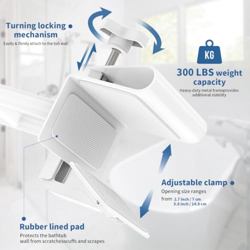 Munzong Adjustable Bathtub Safety Rail, 17x6 Inch Tub Side Handle White by Munzong - Used condition - Image 4