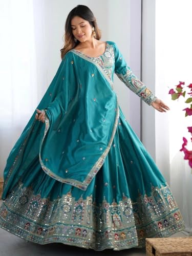 Image of Suppar Sleave Women's Embroidered Anarkali Gown with Dupatta | Traditional Ethnic Wear for Wedding Occasions