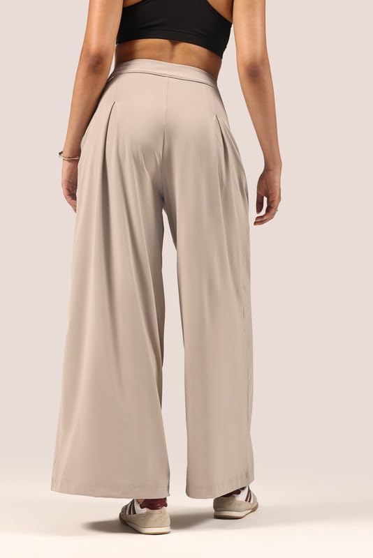 Image of BlissClub Womens Cloud Box Pleat Pants - Regular Wide-Leg Korean Style Pants Lightweight 4-Way Stretch Trousers with Deep Pockets (for Women Upto 5'4)