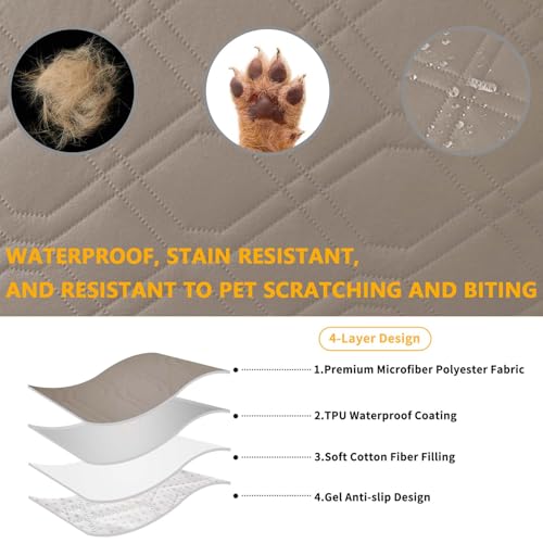 ZYXFYY 4 Pieces Click Clack Sofa Bed Cover 3 Seater, Quilted Convertible Folding Cover with 2 Removable Armrests and 1 Holders Covers (Taupe)