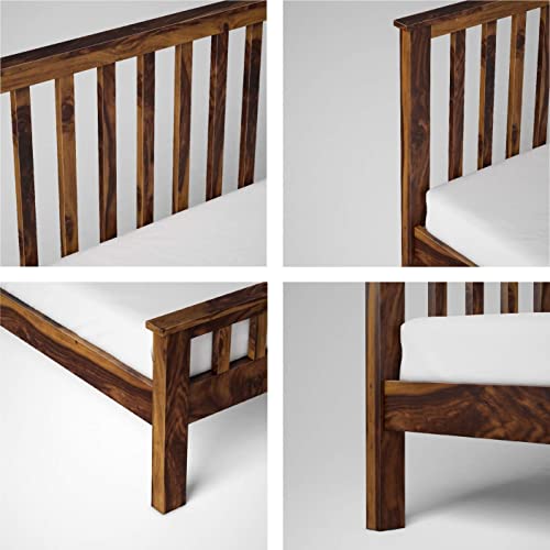 Image of Sheesham Wood King Size Bed Without Storage for Bedroom Wooden Double Bed Cot Palang for Home & Hotels - (Honey Finish)