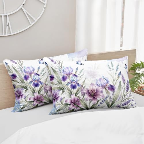 Image of AILONEN Purple Bloom Comforter Set Full Size, Lavender Butterfly Bedding Ensemble, Watercolor Garden Bedspread Quilt with 2 Pillowcases for Teen Room