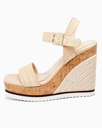 Image of Coutgo Women's Espadrille Wedge Platform Sandals Open Toe Ankle Buckle Strap Casual Summer Shoes