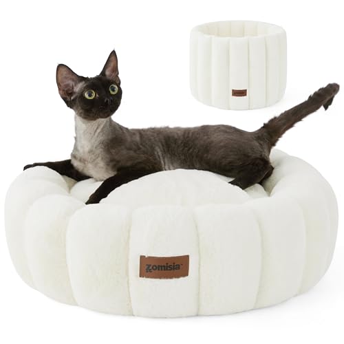 ZOMISIA Plush Donut Kitten Beds, Round Small Dog Bed for Puppies, Anti-Slip Bottom, Beige ZOMISIA Plush Donut Kitten Beds, Round Small Dog Bed for Puppies, Anti-Slip Bottom, Beige