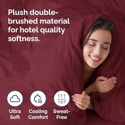 Image of Duvet Cover Full Size Set - Extra Soft Full Duvet Cover 80 inch x 90 inch with 2 Pillow Shams for Women, Men, Kids & Teens - Hotel Luxury, Easy-Care w / Zipper Closures & Ties - Comfy & Breathable (Burgundy)