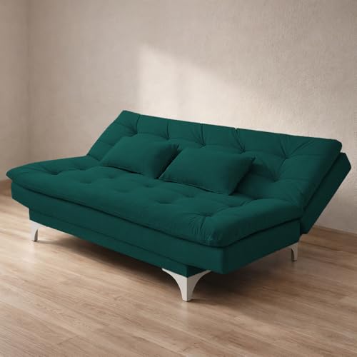 Image of Krancy Solid Wood 3 Seater Sofa Cum Bed with Ottomon | Convertible Wooden Couch for Living Room, Home & Office | Modern Designer Furniture | 1 Year Warranty | Pine Color