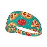 Boys Girls Sports Sweatbands, Multipurpose Long Head Band for Yoga Fitness Shower, Fashion Pepperoni Pizza Art Headwear Head Decor
