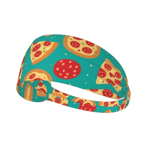 Boys Girls Sports Sweatbands, Multipurpose Long Head Band for Yoga Fitness Shower, Fashion Pepperoni Pizza Art Headwear Head Decor