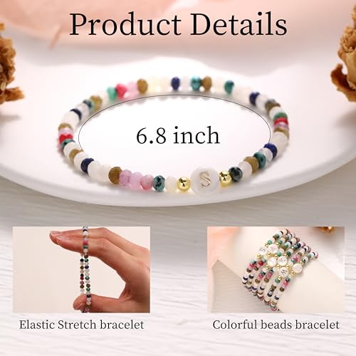 Beaded Initial Bracelet for Girls Beaded Stretch Bracelets Birthday Gift Gold Letter Beaded Bracelet for Women Small Colorful Beaded Bracelets Teen Girl Gifts Trendy Stuff4