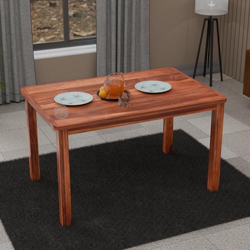 Image of VK Furniture Sheesham Solid Wood 4 Seater Dining Table Set of Four with 4 Cushion Chairs for Dinner Hall Kitchen Living Room Home Office Restaurant |L45 X W30 X H30|Natural Chestnut