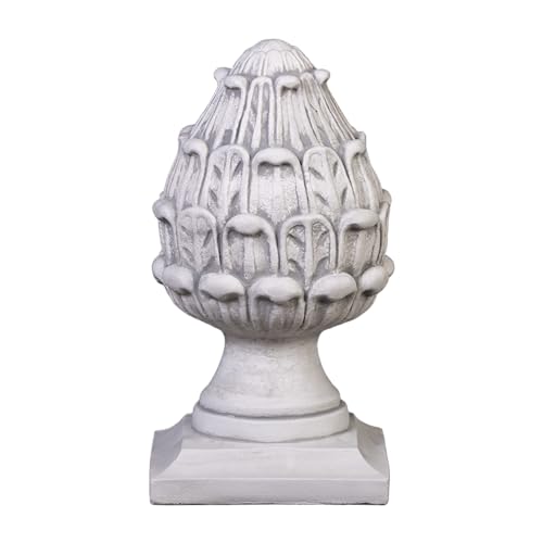 gartendekoparadies.de élément décoratif Pomme de pin cône, Hauteur d'extrémité de Poteau 36 cm, Empreinte 20 x 20 cm, Gris, Poids 16 kg, en Pierre moulée, résistant au Gel