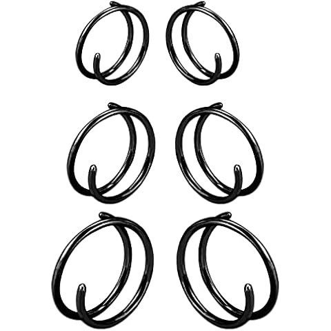 Double Hoop Earrings for Single Piercing, 3 Pairs 316L Surgical Steel Spiral Twist Illusion Lobe Cartilage Helix Hoop Earring Double Hoop Earrings for One Hole (Black-6mm 8mm 10mm) Cover