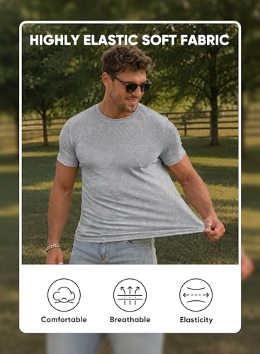 Image of JMIERR Mens Short Sleeve T Shirt Summer Muscle Slim Fitted Crewneck Longline Tees Shirts for Gym Workout