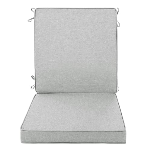Image of Outdoor Chair Cushions, Water-Resistant & Fade-Resistant, Patio Furniture Lawn Dining Chair Seat Replacement with Mid Back, Ties Zipper, Removable Cover, 18 x 16.5 Inch, Set of 1, Light Grey