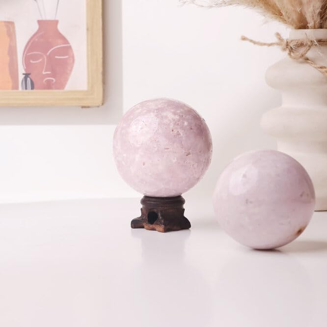 Image of Natural Pink Amethyst Crystal Ball 150-200 Gm with Wooden Stand | Polished Healing Crystal Sphere for Reiki, Meditation, Feng Shui, Vastu Decor & Crystal Collection