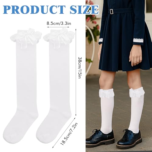 Lace Knee High Socks Cute White Knee High Socks For Women Girl with Lace Ruffle Trim and Bow-knot Soft Princess Loli Sock for Loli Clothing Accessories2