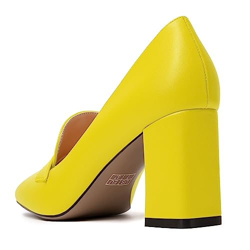 Image of MODENCOCO Womens Sexy Formal Matte Slip On Square Toe Work Block High Heel Loafers Shoes 3.5 Inch