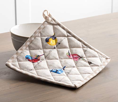 Maison D' Hermine PH002AA02 Hot Pads 100% Cotton Pot Holders Set Of 2 With Hanging Loop Potholder, Heat Resistant, Bbq, Baking, Grilling & Barbeque, Birdies thumb #3