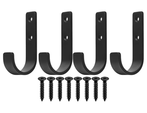 QJKEJI Crochets muraux pour charges lourdes Set de crochets en J pour garage, vélo, outils de jardinage, outils & penderie - Montage mural robuste avec support (110mm/4.33in/4pcs)