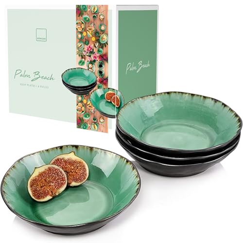 Sänger | Suppenteller Palm Beach tief, 4-teiliges Set aus Steingut,...