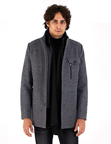 Image of WULFUL Men's Wool Blend Winter Coat Slim Fit Short Trenchcoat Warm Business Jacket with Detachable Soft Wool Scarf