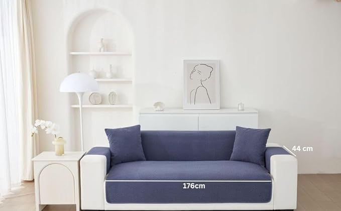 Image of HOMETHREADS Innovative Premium Sofa Cover Set with PVC Backing for Non-Slip Comfort (Navy, 3 Seater |176x175cm)