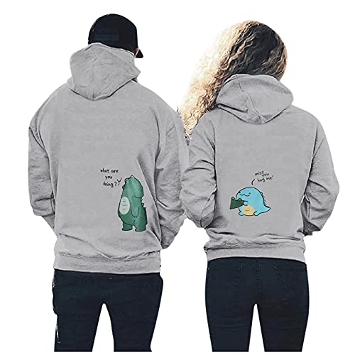 Juegos De Mesa, Video On Demand Sudadera con capucha de dinosaurio para parejas a juego para él y ella, rey y reina, lindo regalo del día de San Valentín 2023, Gris #1, Medium