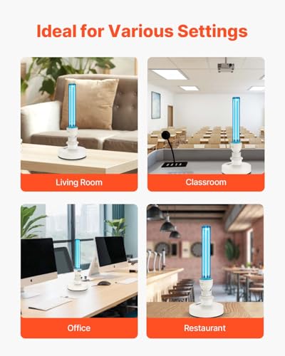 Image of VEVOR Clean Light, 25W Lamp with Ozone, Portable Lamp with Remote Control, Clean Light Bulb with Base and 30 /60 /120 Min 3-Gear Timer, for 400 sqft Living Room, Bedroom, and Hotel