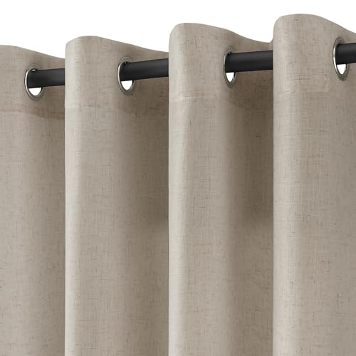 Image of Cobblestone Linen Curtains 108 Inches Long for Living Room Floor to Ceiling Semi Sheer Grommet Extra Long Window Curtain Modern Farmhouse Neutral Drapes for Bedroom Dining Room 52x108, 2 Panel