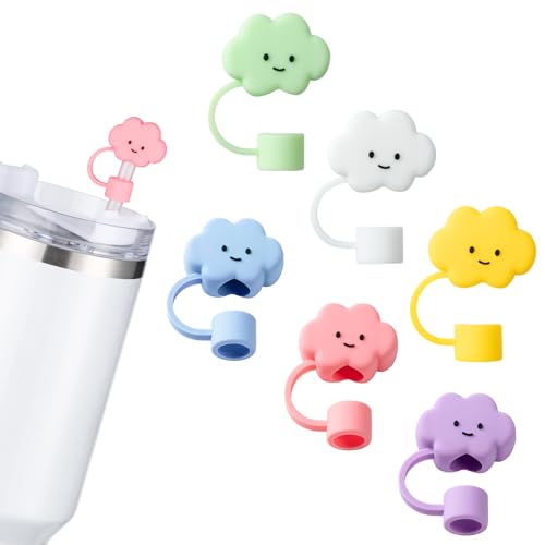 Amrules 6Pcs Straw Covers Cap Toppers 0.4in /10mm Straws Cap for 20&30&40oz Tumbler Drinking Cup with Handle Reusable Cute Silicone Tips Lids Protectors for Water Bottle Accessories Cloud Shape