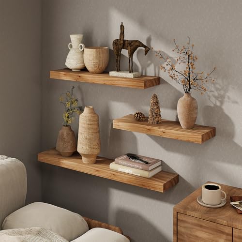 Étagères flottantes bois d'orme naturel support mural cuisine 76cm - 3