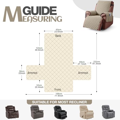 Image of KinCam 100% Waterproof Recliner Chair Cover, Reclining Couch Covers for Pets, Dogs, Recliner Couch Slipcover Furniture Protector with Elastic Straps for Kids(23.6 inch, Khaki)