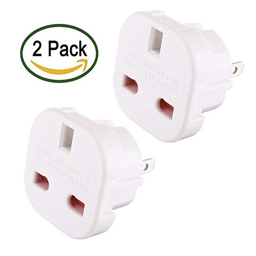 Lot de 2 adaptateurs de Voyage Blancs UK vers USA/AUS Q4U pour convertir l'alimentation Britannique 3 Broches vers Prise USA/Canada/Australie 2 Broches Cover