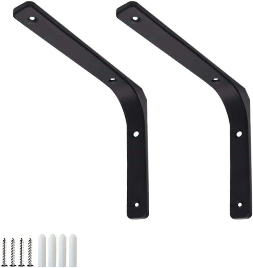 2 Pieces Heavy Duty Shelf Brackets Shelf Support L Shape 90 Degree Corner Bracket Wall Shelf Bracket with Screws for Home Kitchen Office Shelves Black 10 x 10 cm