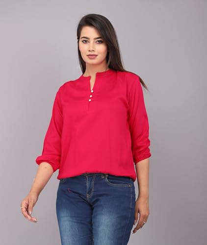 Image of Himanshi Enterprises Women's 3 /4 Sleeves Mandarin Nack Rayon Casual Solid Short Kurti