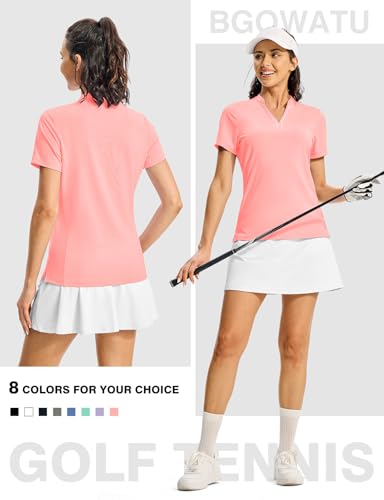 Image of BGOWATU Women's Golf Polo Shirts Short Sleeve Collarless Y-Neck Tennis Tops Quick Dry UPF 50+ Workout Shirt Lightweight