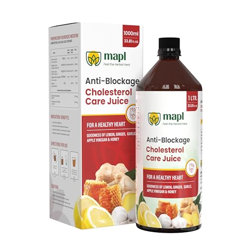 Image of MAPL Anti-Blockage Cholesterol Care Juice, 1 Litre, Natural Ayurvedic Heart Health Supplement with Lemon, Ginger, Garlic