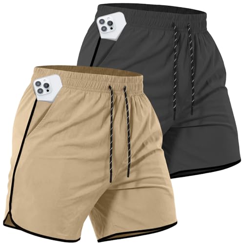 2 Pack Mens 5" Workout Athletic Shorts Quick Dry Gym Shorts with Pockets, Sports Exercise Running Shorts for Men