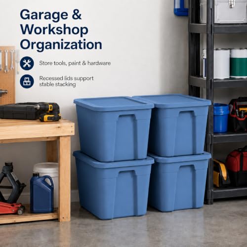 Image of 4-Pack 18Gal Stackable Storage Totes with Lids, Blue for Home & Dorm