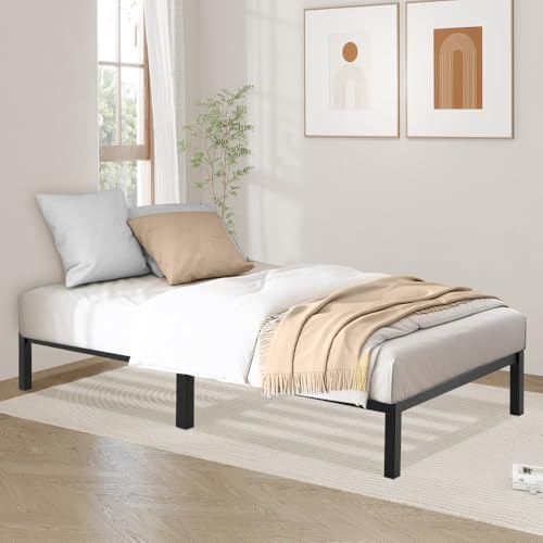 DORAFAIR Base de Cama Individual Metal 90x190 cm con Base de Láminas, Montaje Rápido sin Tornillos con Bloques, Espacio de Almacenamiento, Negro
