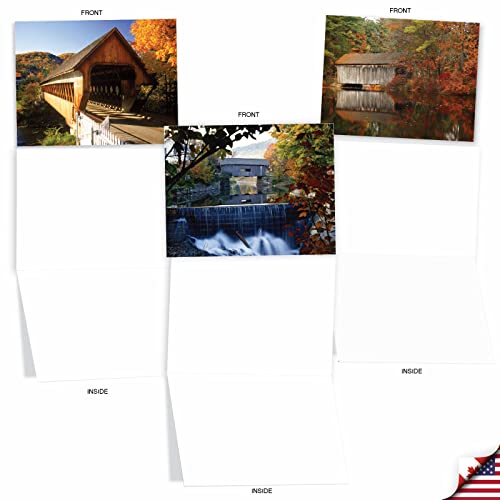 Image of The Best Card Company - 10 Beautiful Note Cards Blank (4 x 5.12 Inch) - Fall and Autumn Season, Boxed Notecard Assortment - Covered Bridges M2374OCB