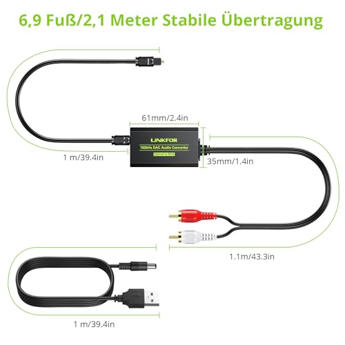 DA-Wandler Linkfor 192KHz Toslink Koaxial auf Analog RCA L/R