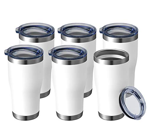 Image of HASLE OUTFITTERS 20 oz Tumbler Bulk, Stainless Steel Tumblers with Lid, Vacuum Insulated Tumbler, Double Wall Powder Coated Cup, coffee mugs, White, 6 Pack