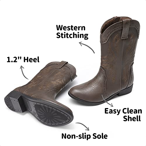 Dream Pairs Sdbo2222K Boys Girls Cowgirl Cowboy Western Boots Mid Calf Riding Shoes Brown Size 5 Big Kid #TOP1