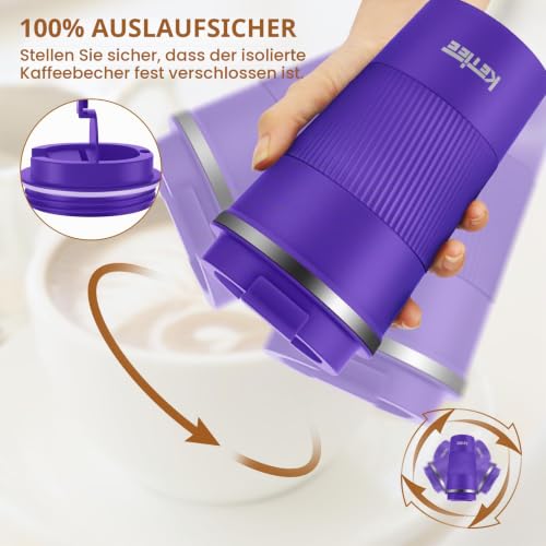 KETIEE Kaffeebecher to go,510ml Thermobecher Kaffee-to-go,Kaffeebecher Thermo,Doppelwandig Reisebecher Travel Mug… – Ansicht 3